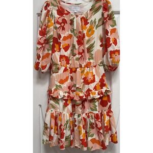Sugarlips‎ Size XS  Floral Print Dress Tiered Skirt Ruffle Lined Festive